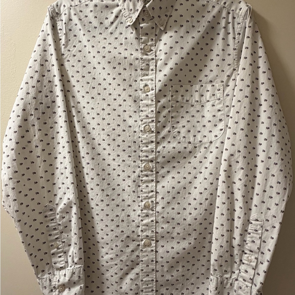 J. Crew White Button-Down Shirt with Navy Microprint